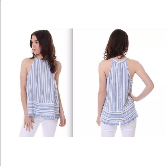Cloth and Stone Striped Blue Halter Tank Top - Picture 4 of 12
